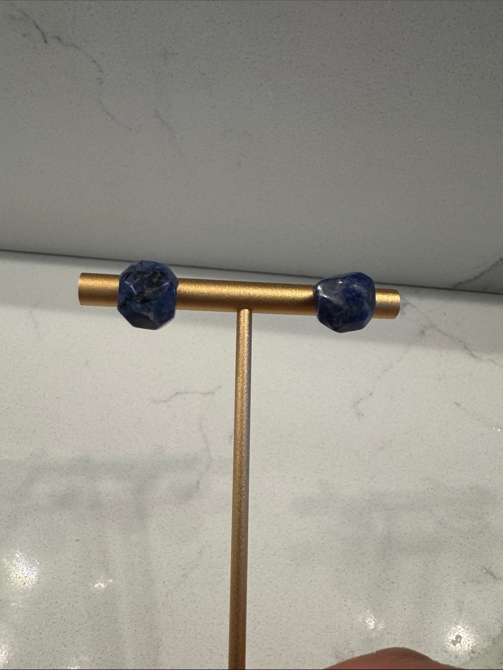 Blue Raw Stone Stud Earrings - Raw Sapphire style